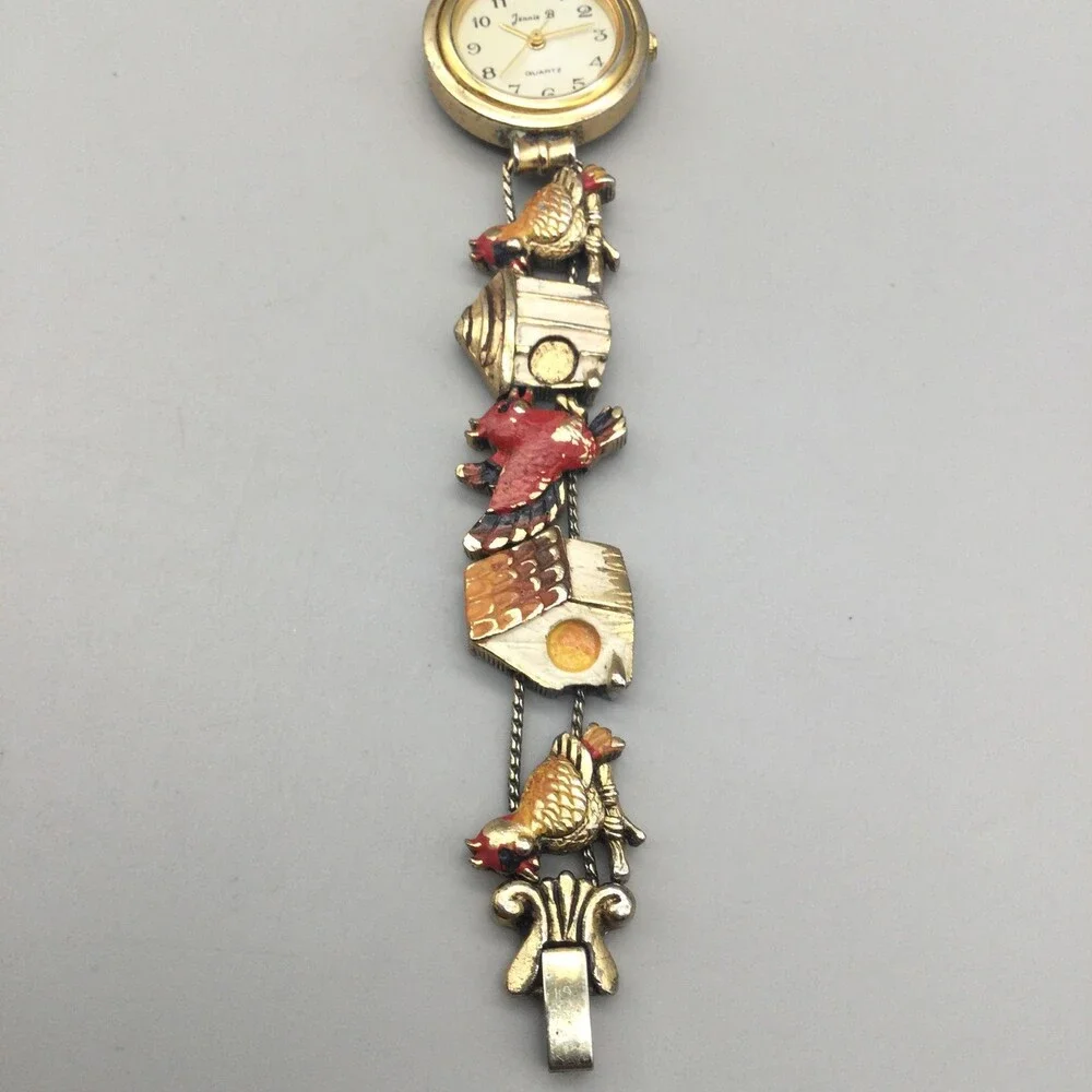 Vintage Jennie B Womens Watch 24mm Birdhouse Birds Slide Charm New Battery 7.75" - Picture 7 of 14